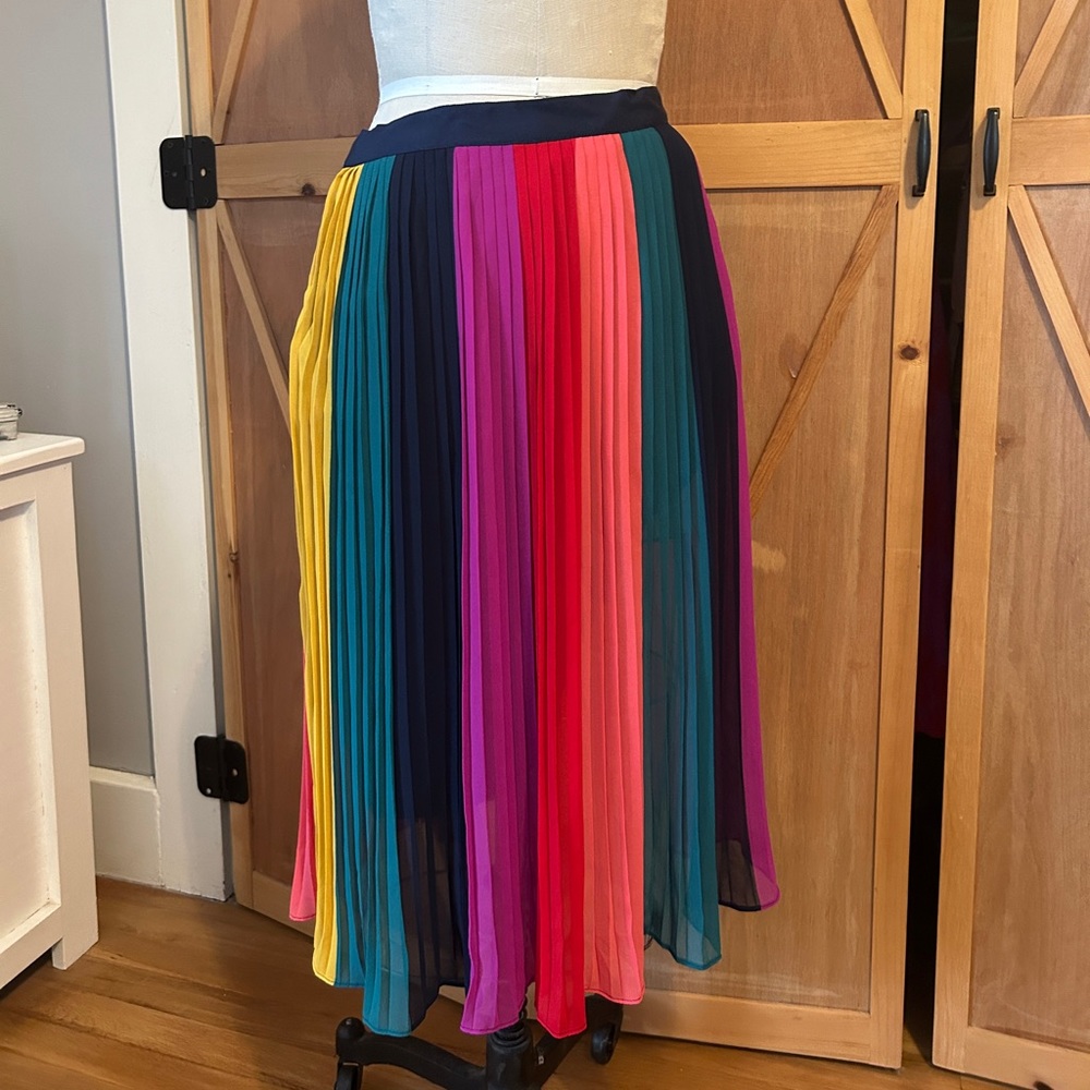 JCrew Pleated Crepe Rainbow Skirt
